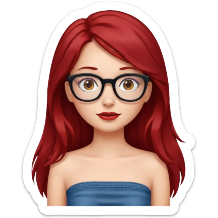 girl with long dark red hair and and glasses in a tube top sticker
