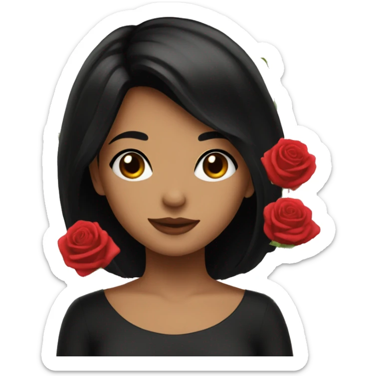 a girl with black hair loves roses a lot sticker