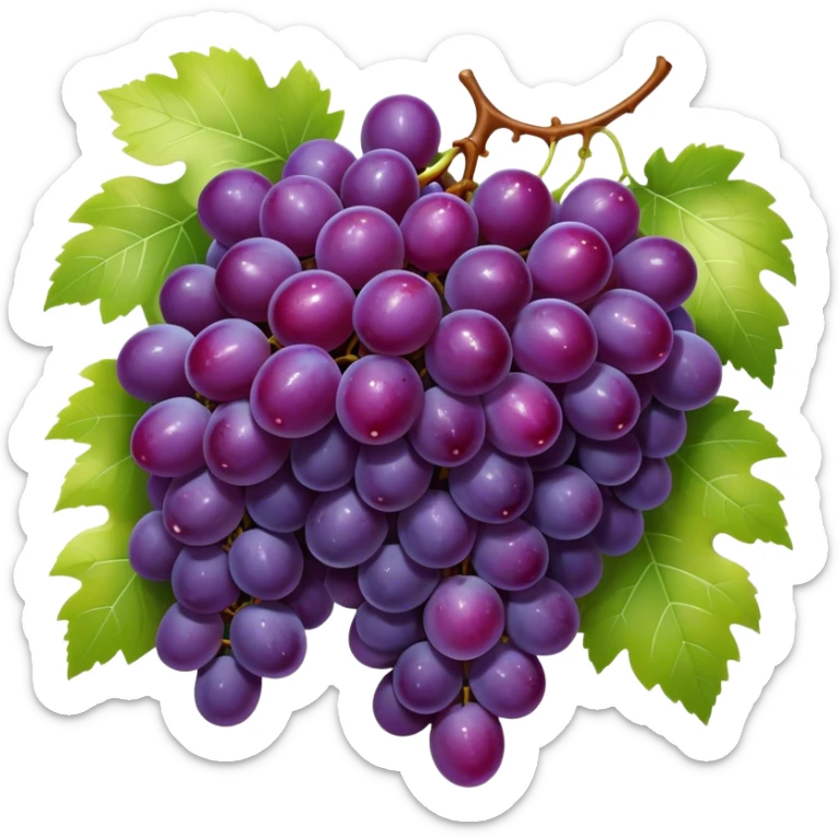 Cinematic glossy purple grapes, plump and dewy, gathered in a beautiful cluster, deep rich hues, ultra-detailed, fresh and juicy, soft glowing light. sticker