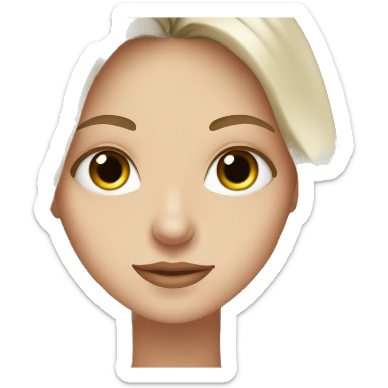 Fair skin, white girl with brown, long hair, green eyes with iced coffee sticker