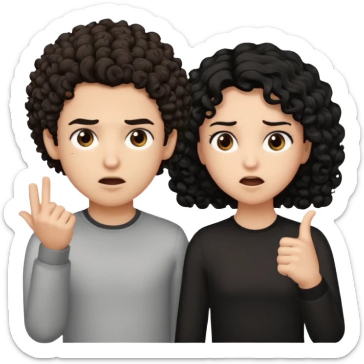 Un garçon cheveux boucle et yeux marron clair et une fille cheveux noir côte à côte se disputant sticker
