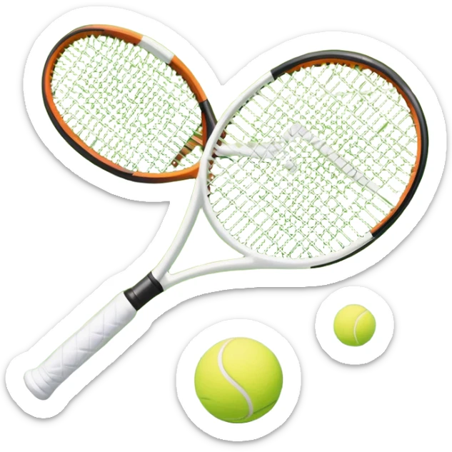 A tennis racket and ball placed on the grass court, with the lines of the court clearly visible in the background. The scene captures the essence of the sport, highlighting the equipment and the vibrant, open atmosphere of a tennis match sticker