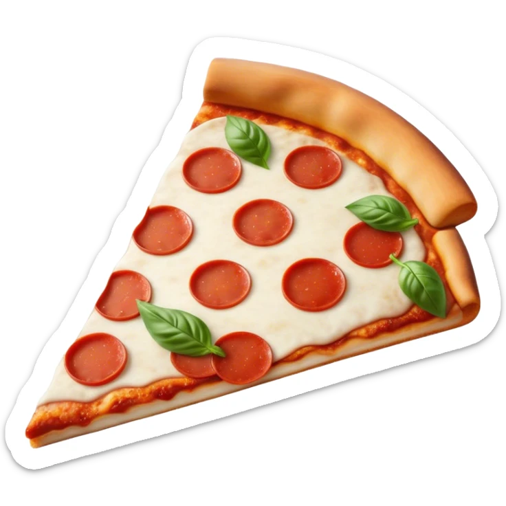Pizza Napoletana Cinematic Realistic Pizza Napoletana Dish Emoji, depicted as a delicious slice of Neapolitan pizza with a thin, crispy crust, fresh tomato sauce, mozzarella, and basil, rendered with mouth-watering textures and vibrant, warm lighting. sticker