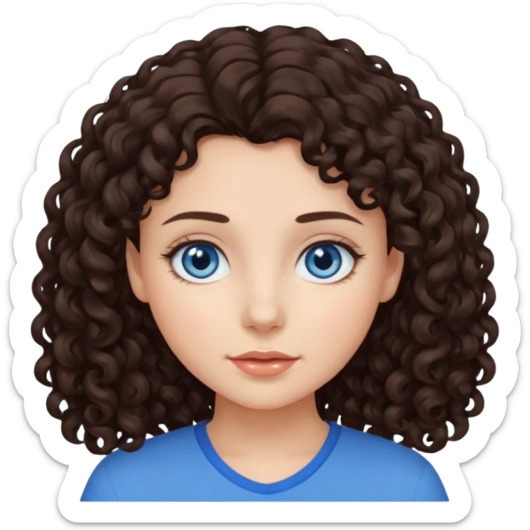 a girl with dark brown curly hair and blue eyes sticker