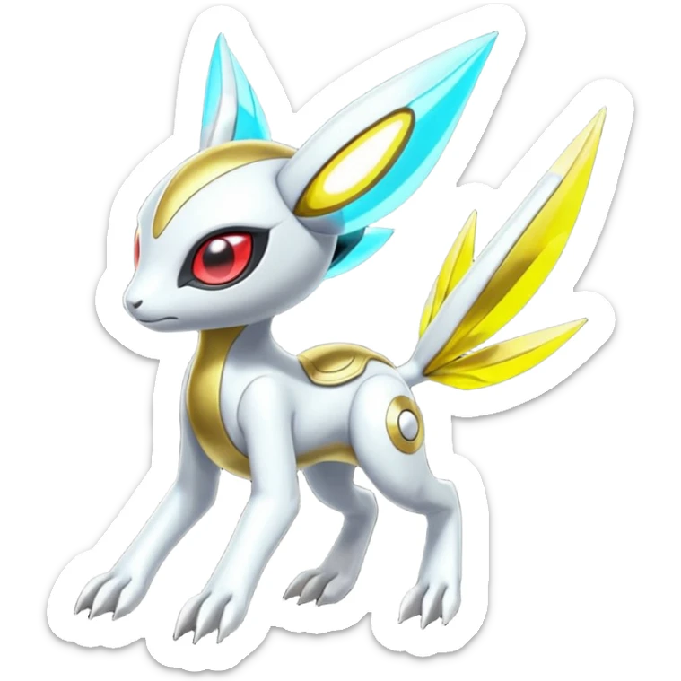 Shiny Colorful Futuristic Cyber-Meloetta-Latias-Koraidon-Peppercat-Protogen-Pokémon-Digimon-Fakémon-fusion-hybrid-creature sticker