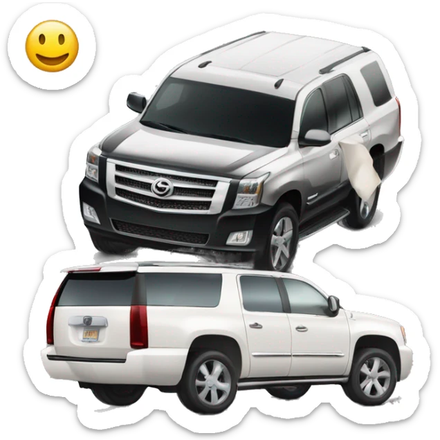 A black Toyota Parado 120 stands next to a white Cadillac Escalade sticker