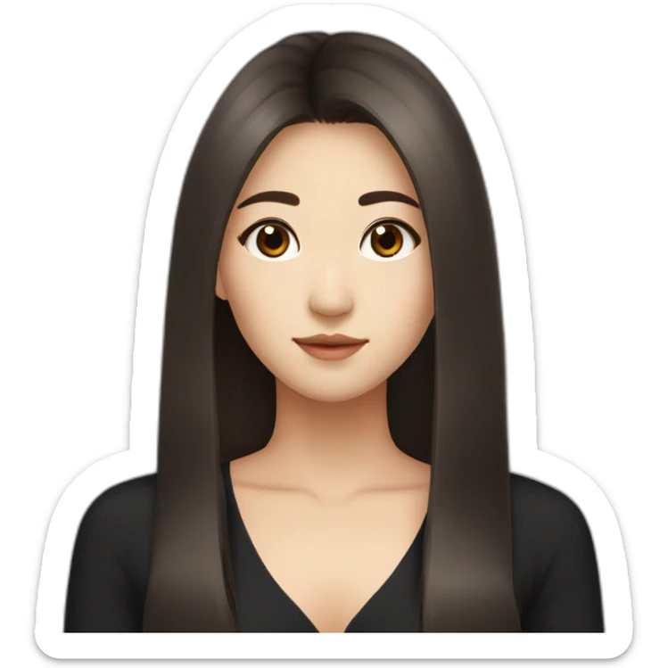 Asian girl with brown long hair and brown eyes in black dress sticker