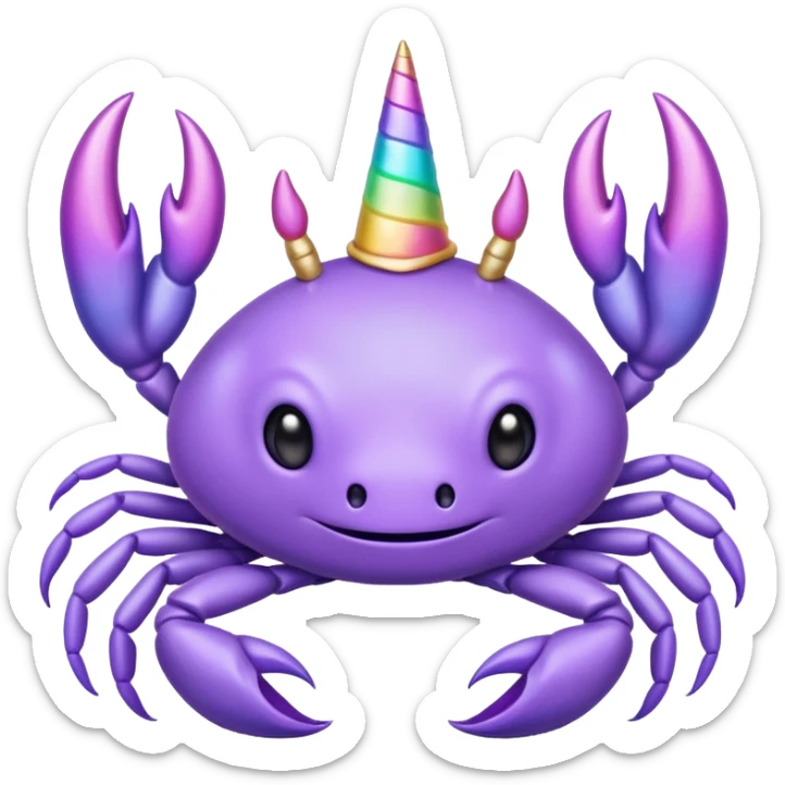 a cute purple crab with a unicorn horn. the crab shouldn't have a face sticker