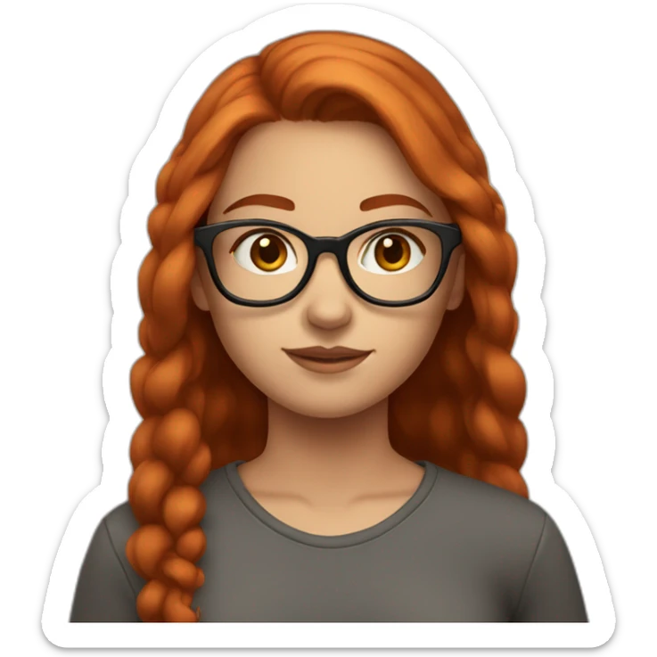 A white teenage girl with a cute face, long chestnut/red hair, square glasses, and a crop top. sticker