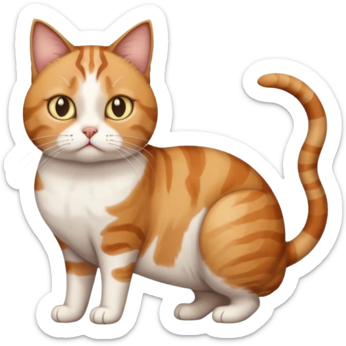 full body white, ginger and brown tabby calicio cat with skinny head and fat body with an anxious face sticker