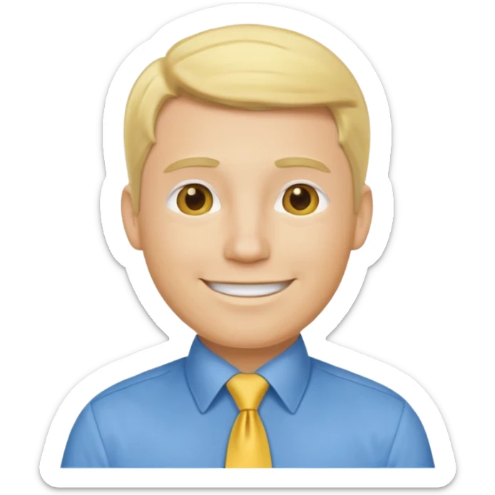 consulting man with hand with white skin and blonde hair with blue shirt and yellow tie sticker