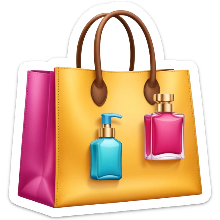 emoji of luxury brand labeled beauty products near shopping bag
 sticker