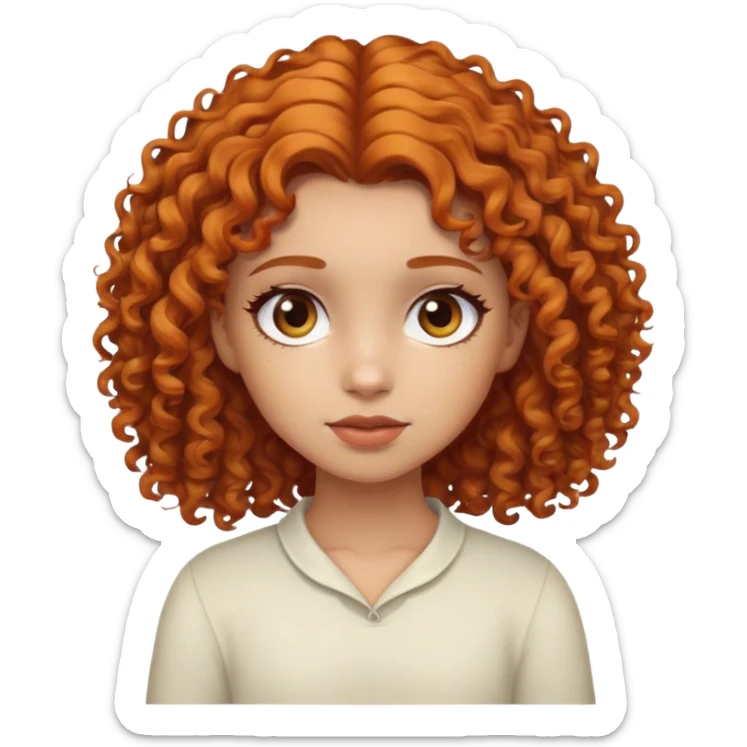 a curly hair girl with ginger hair and dark brown eyes sticker