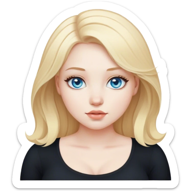 Curvy blonde hair blue eyed girl with pale skin black top  sticker