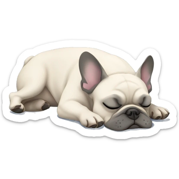 grey french bulldog sleeping on the floor, half of the body outside his floor cushon sticker