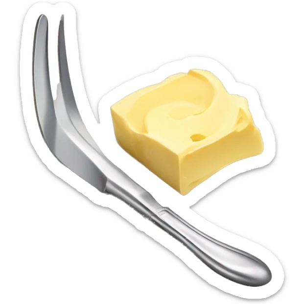 A curl of margarine on the tip of a butter knife sticker