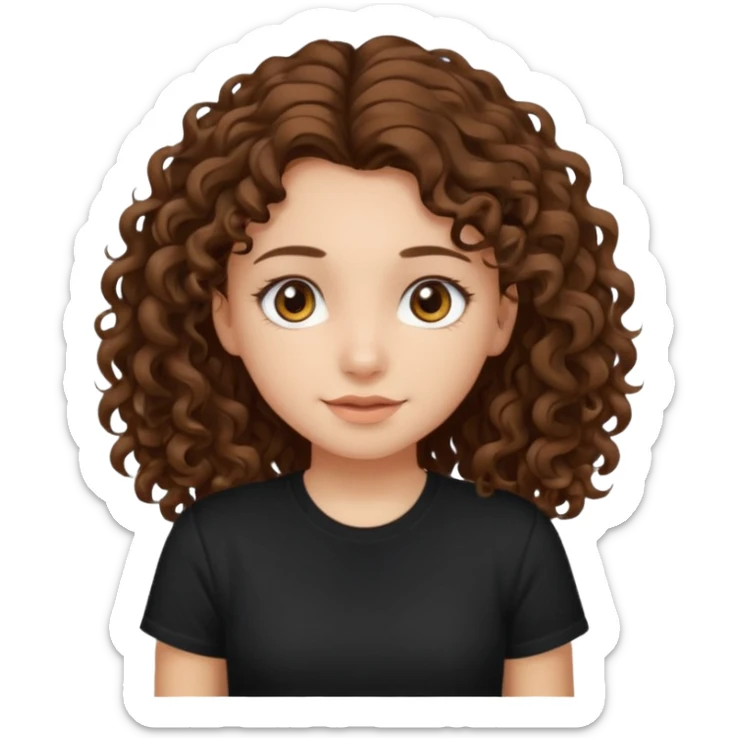 Brown eyes, long curly brown hair black t-shirt girl sticker
