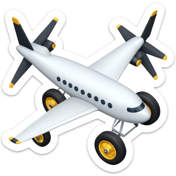 The aircraft's landing gear is one inflated, plump wheel with a strut, black in color, cartoon-style, isometric sticker
