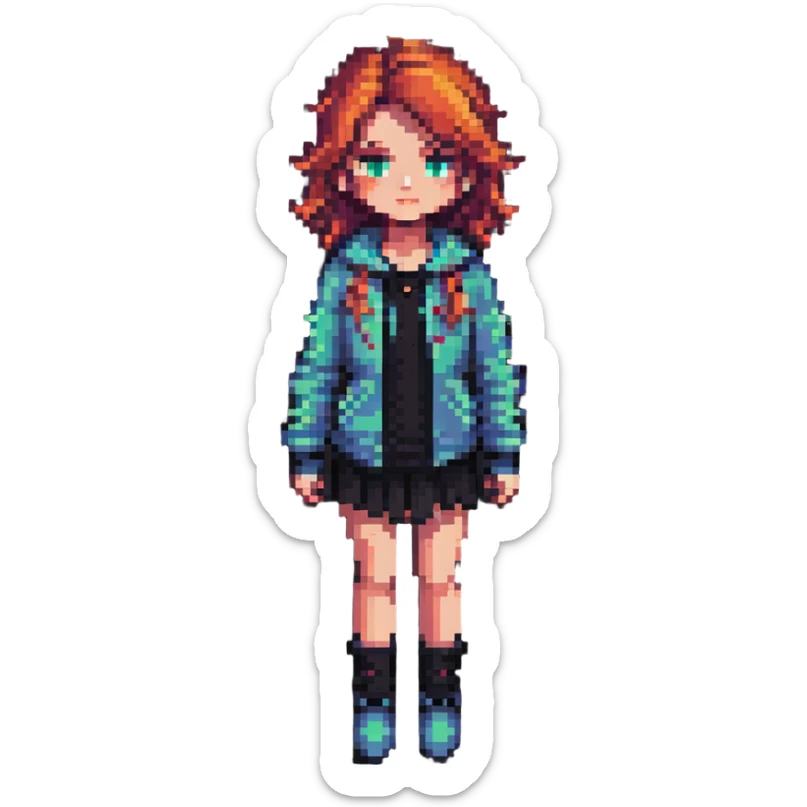 modern pixel art female character with contemporary clothing and hairstyle sticker