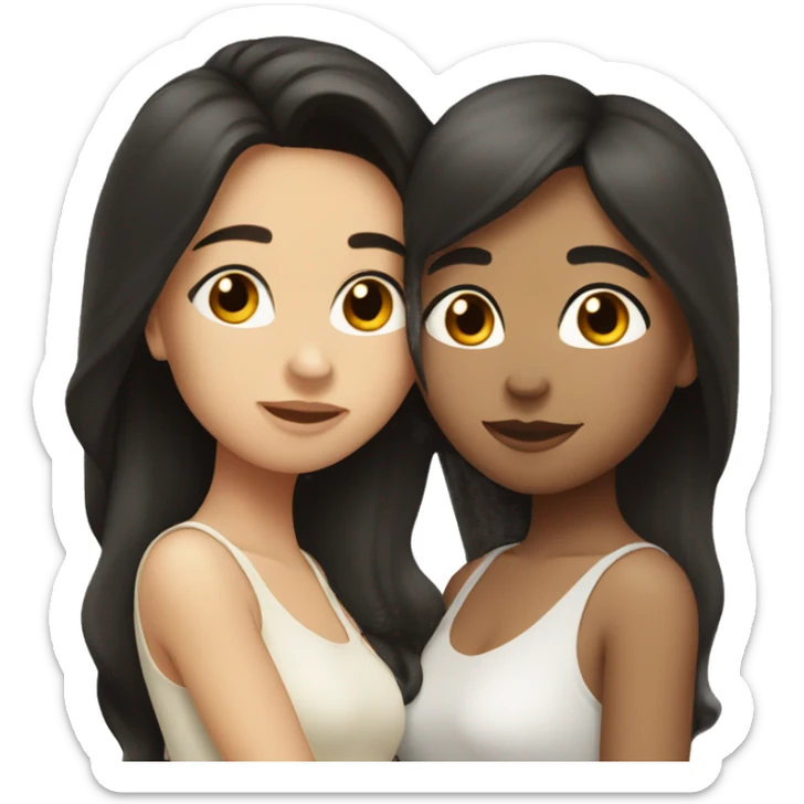 Lesbians kissing. Long dark hair and whit skin color. sticker