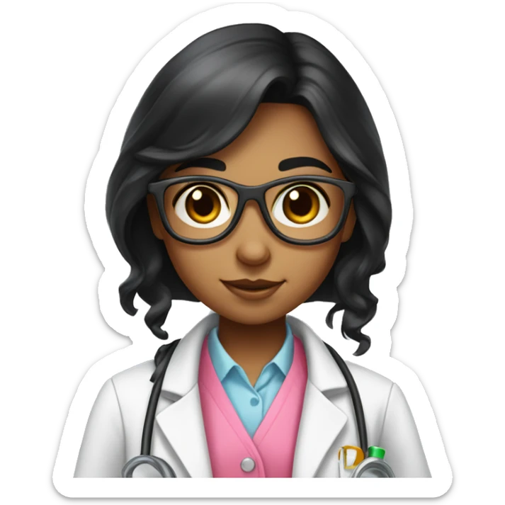 Young Girly scientist with long black hair and medium skin tone with pink accents sticker