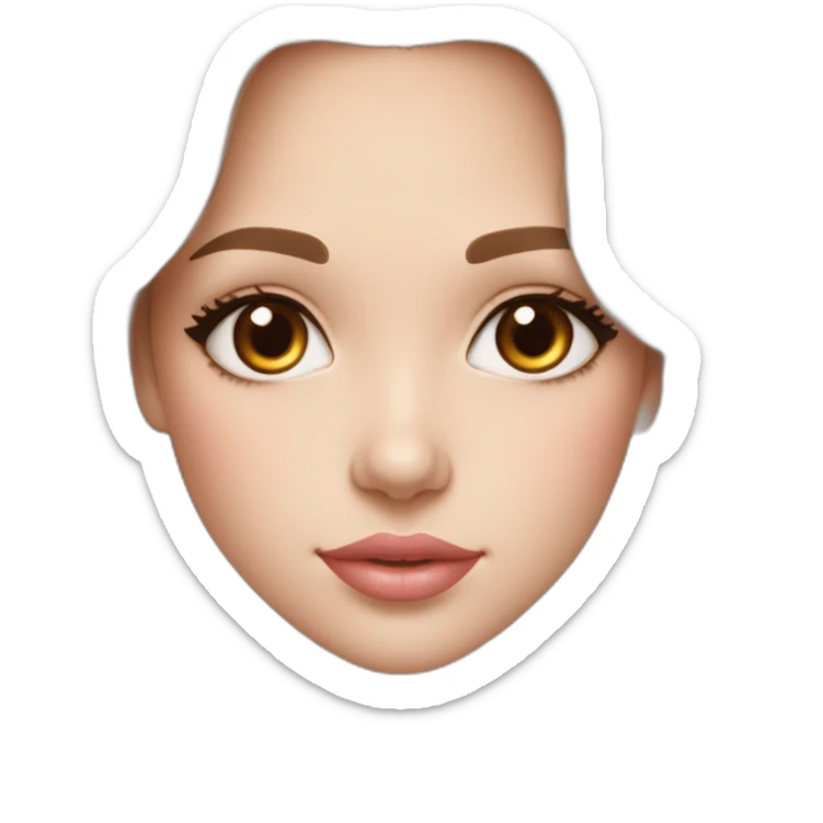 the white skin girl with brown eyes, balayage long hair color, peach color (pink) lip and chest (1 girl) sticker