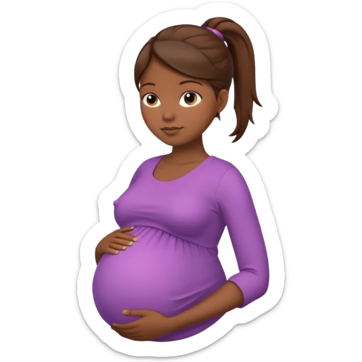 pregnant woman, brown hair, dark skin, ponytail, only abdomen, neck and head sticker