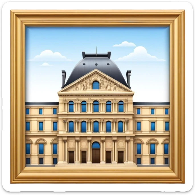 Cinematic Realistic Louvre Museum Landmark Emoji, depicted with the historic museum facade and glass pyramid rendered with lifelike detail and elegant, ambient lighting. sticker