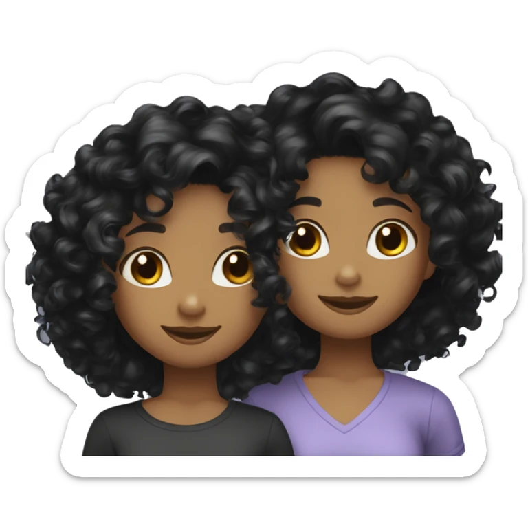 2 girls curly hair and wavy black color hair friends sticker