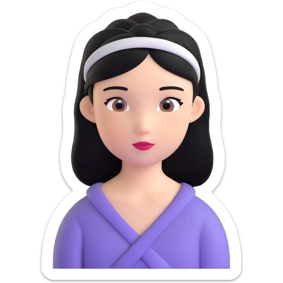 pretty girl with straight black hair, wearing a headband sticker