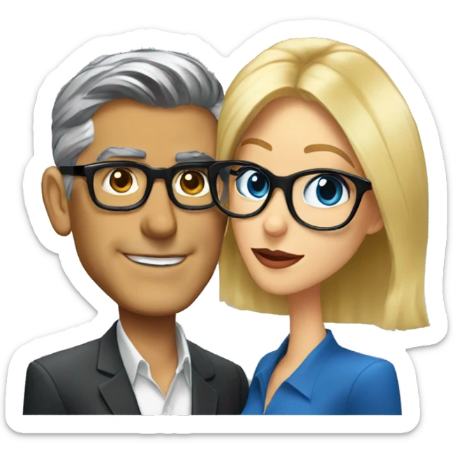  George Clooney and blonde woman with blue eyes and glasses kisses  sticker
