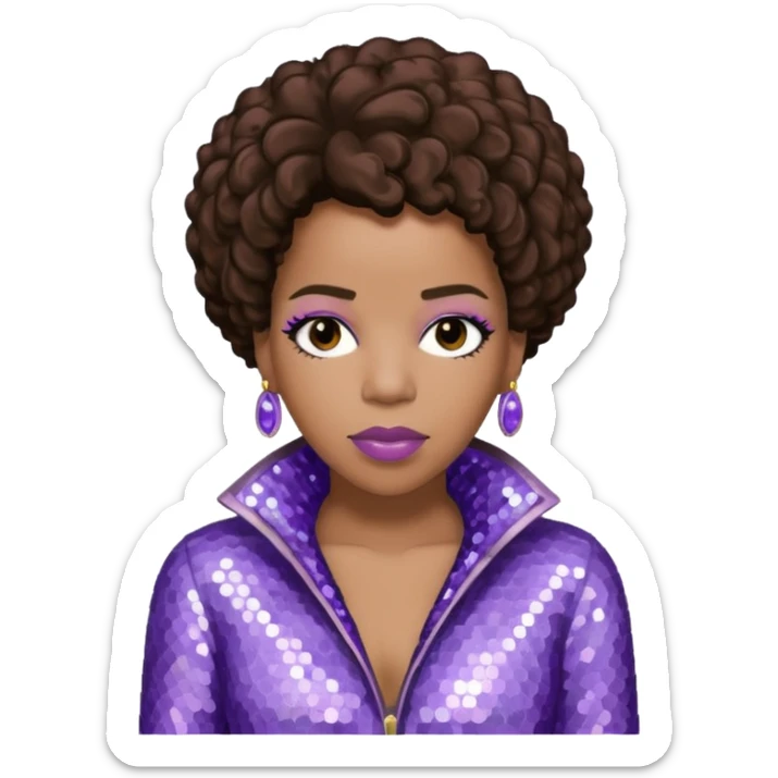 Macy Gray from Mary Mary with dark brown hair, pale lavender sequin outfit sticker