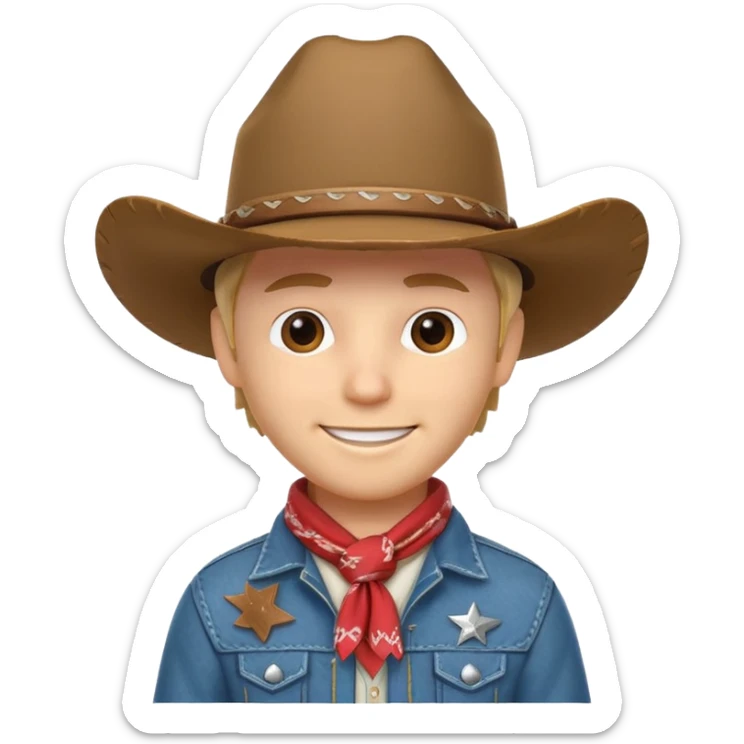 cute cowboy portrait, head and shoulders only, cowboy hat, bandana, western jacket collar, confident smile, 3D cartoon, mobile game icon style, clean background, no text, no watermark
 sticker