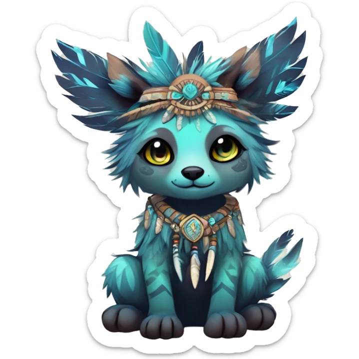 cute Kawaii edgy ethereal shy epic tribal fantasy animal fursona Fionbri creature by griffsnuff & LiLaiRa & Falvie with exotic colors with intricate patterns and feathers and headdress and necklace full body sticker