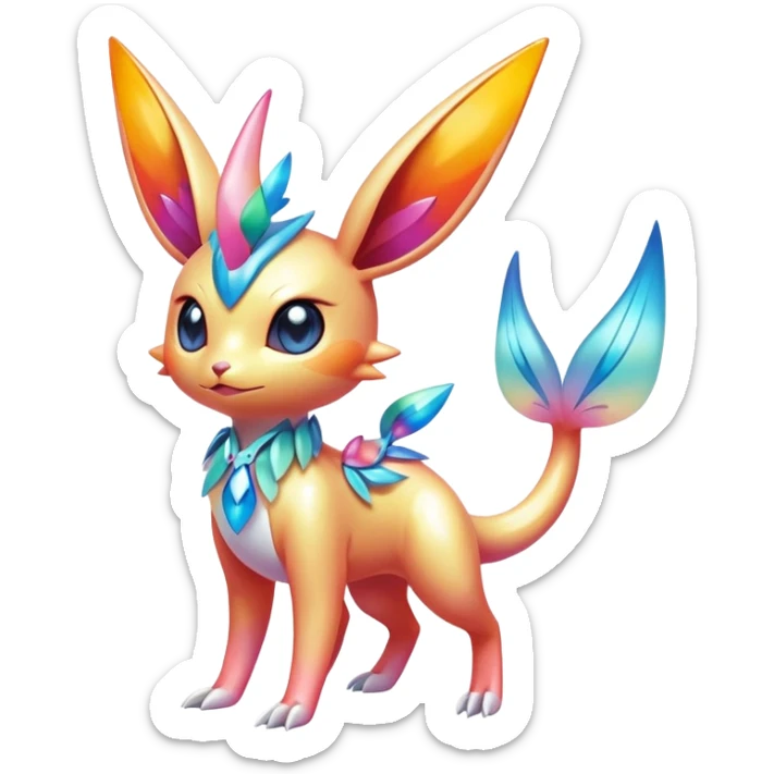 Colorful Shiny Exotic Victini-Salandit-Aurorus-Sylveon-Fakémon-hybrid-creature (full body)  sticker