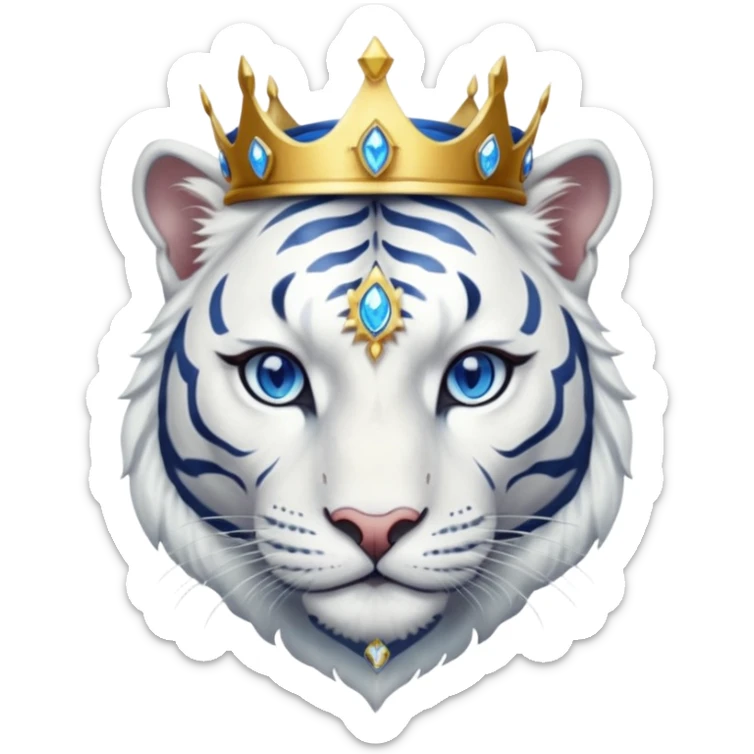 ESO Female white tiger khajiit leader of the umbral rose, blue eyes, blue 'third eye' gem, something symbolizing leadership ruling sticker