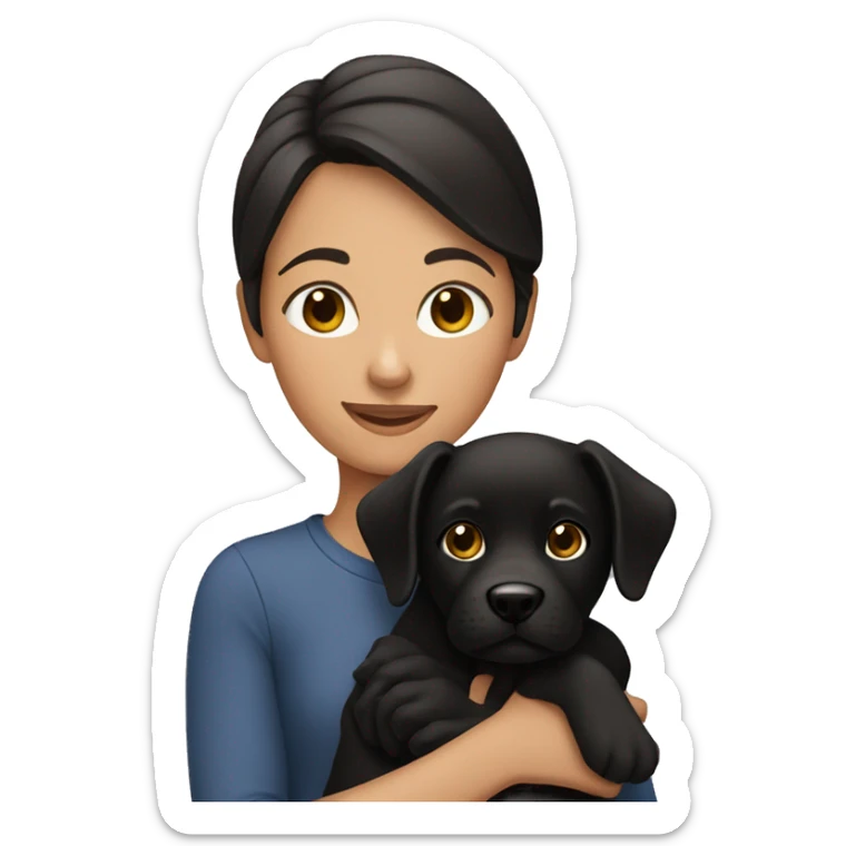 Brunette girl holding black dog sticker