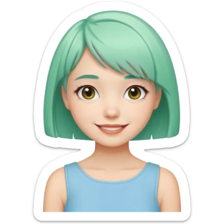 Girl with Mint Bob Cut – short pastel-green hair, cheerful smile. sticker