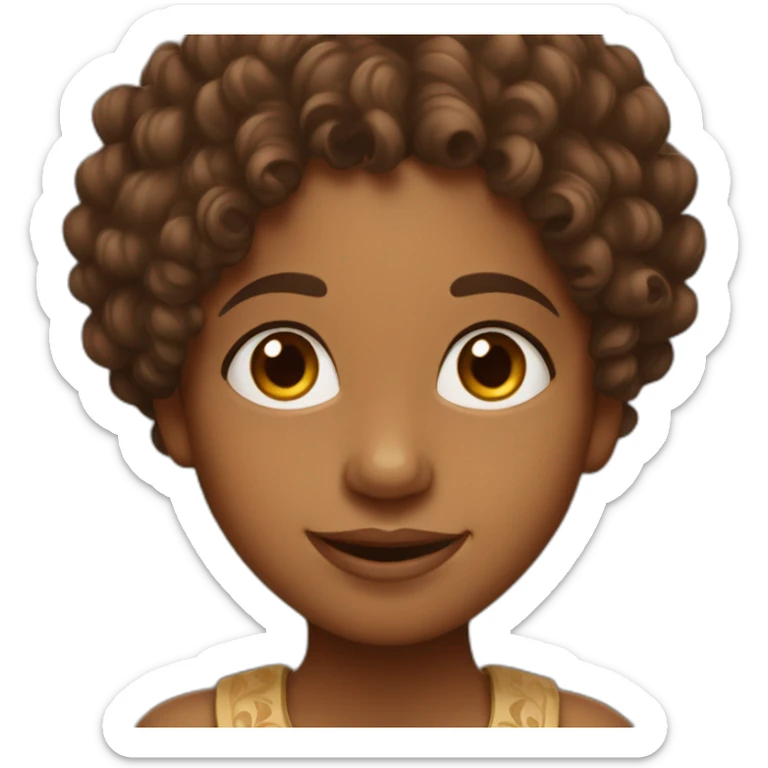 A brown Indian girl with curly hair and a cute smile sticker