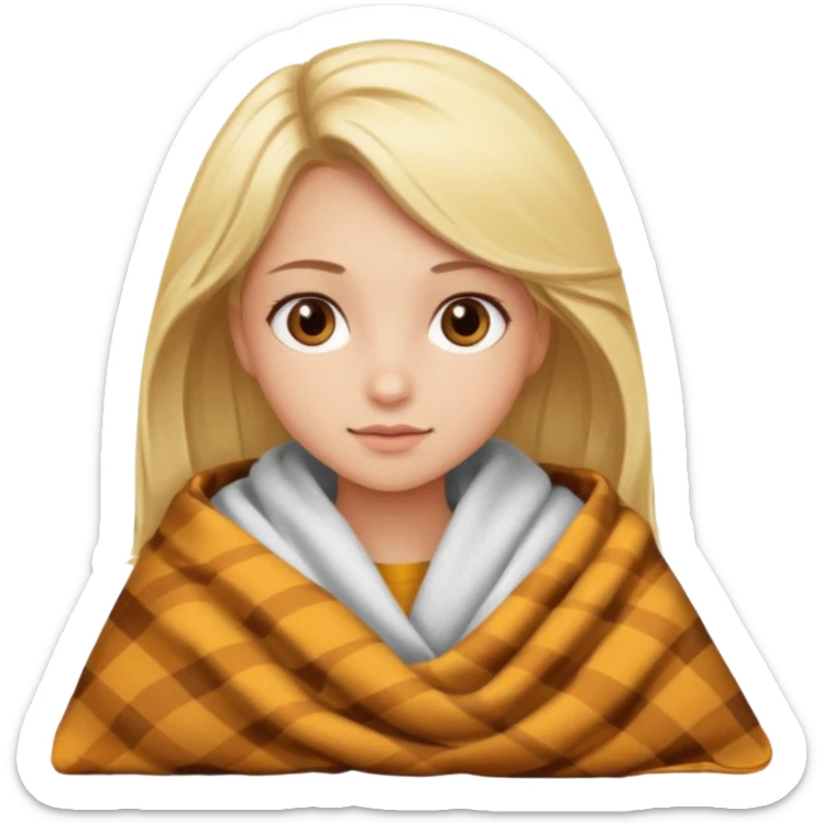 Chica rubia de ojos café y con una manta por el frío  sticker