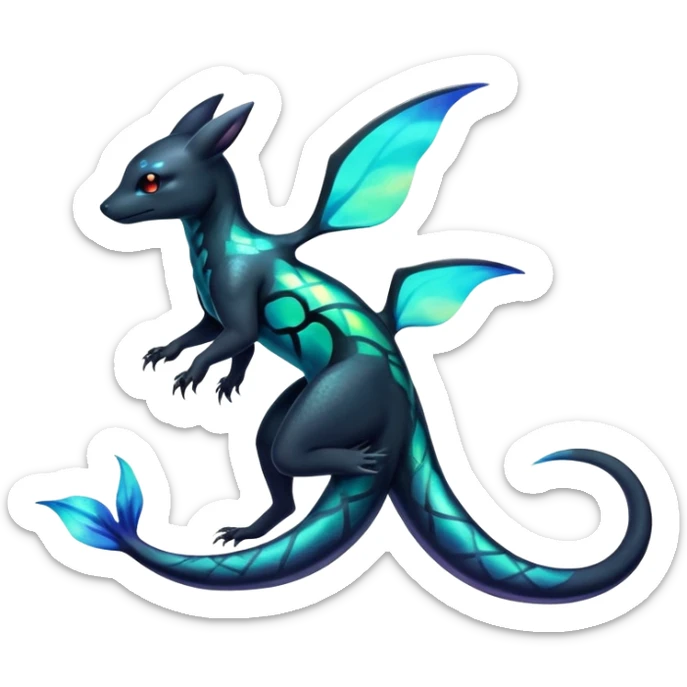 Colorful Iridescent Exotic Salandit-Aurorus-Umbreon-Fakémon-hybrid-creature (full body)  sticker