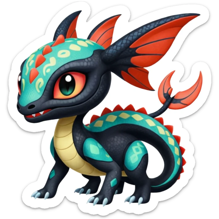 Colorful Exotic Meloetta-Toothless-Salandit-Stitch-Fakémon-creature-hybrid sticker