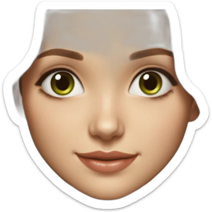 beautiful girl, white, with long loose wavy hair, brown hair, brown green eyes, looks like natalie portman, smiles at the camera, drawing realistic, good detailing sticker