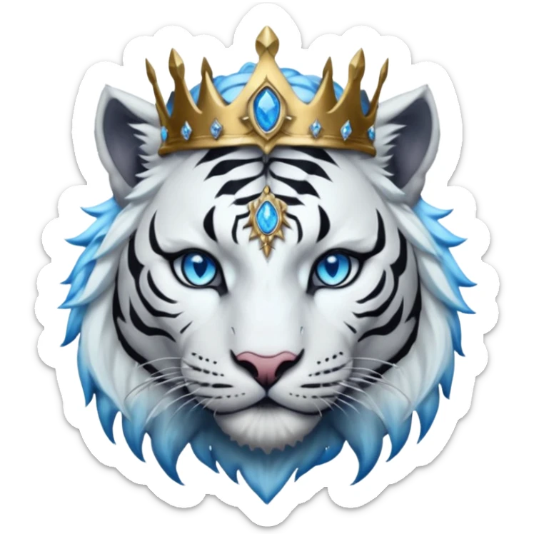 ESO Female white/black tiger khajiit leader of the umbral rose, glowing blue eyes, glowing blue 'third eye' gem, something symbolizing leadership ruling  sticker