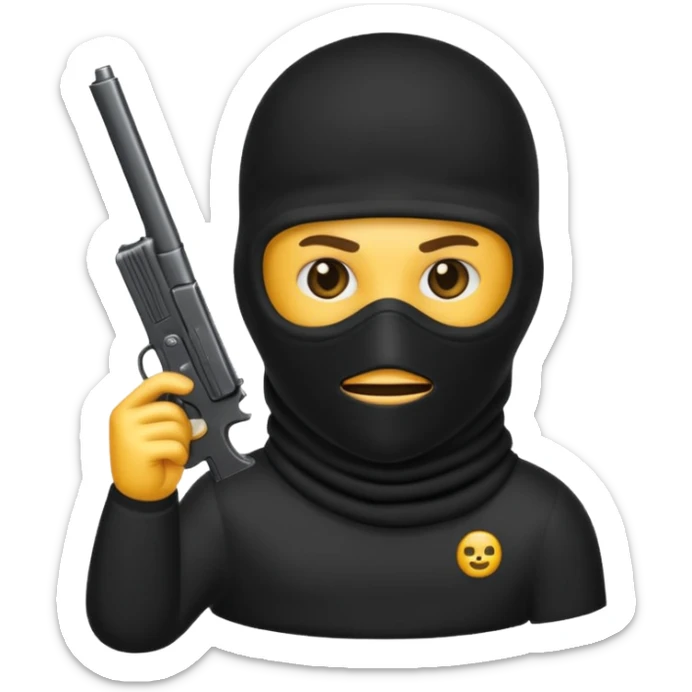 Un emoji con una balaclava negra con una pistola peine largo swicht sticker