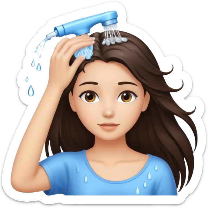 Beautifull brunette girl wash her hair, realistic  sticker