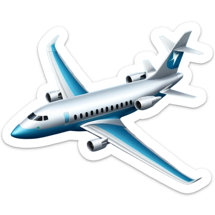 A wide-body aircraft with tall tail fins and glowing cabin windows cruising at high altitude.
 sticker