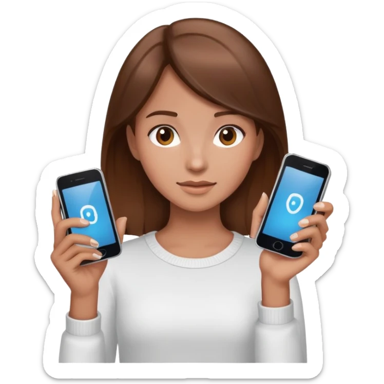 Two phones and one girl brown hair sticker