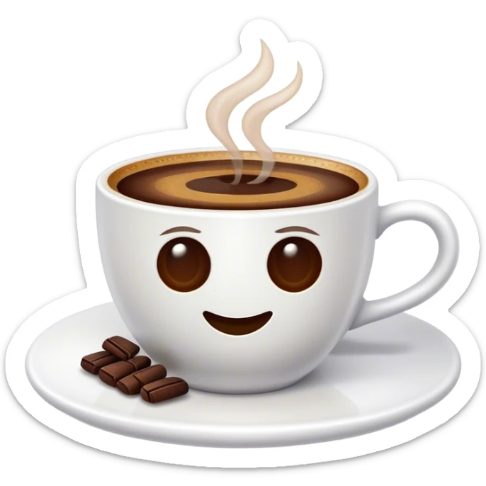 Cinematic Realistic Turkish Coffee Drink Emoji, depicted as a small cup of strong, aromatic coffee with thick foam rendered with detailed textures and warm, inviting lighting. sticker