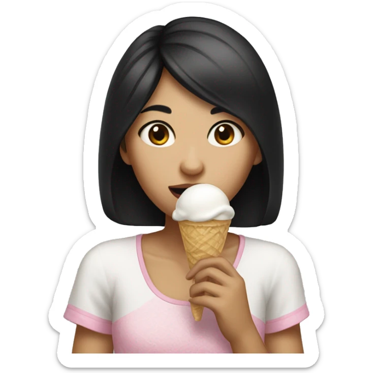 girl wth black hair, look a little like chinese, and eating ice cream sticker